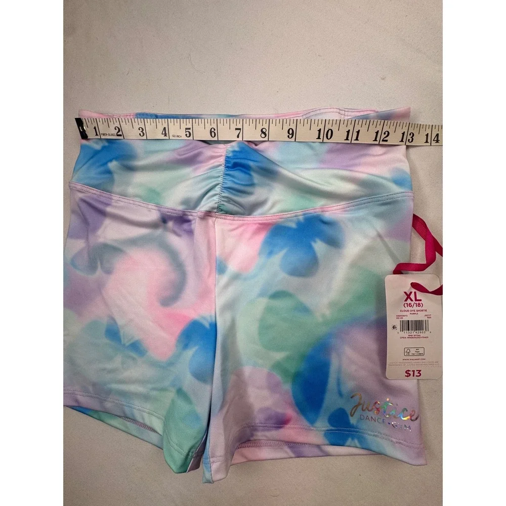 Justice Girl XL 16/18 Cloud Dye Purple Tie Dye Dance Gym Shorts Butterfly